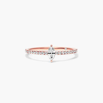 Anel De Ouro 18k Noivado C/ Diamante Marquise E Brilhantes