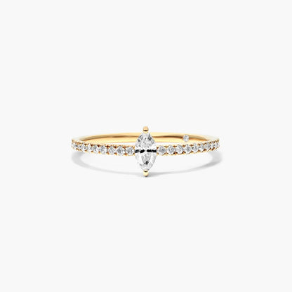 Anel De Ouro 18k Noivado C/ Diamante Marquise E Brilhantes