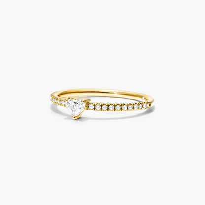 Anel De Ouro 18k Noivado C/ Diamante Heart E Brilhantes