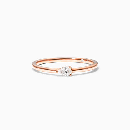 Anel De Ouro Rosa 18k Delicado Diamante Pera Solitario