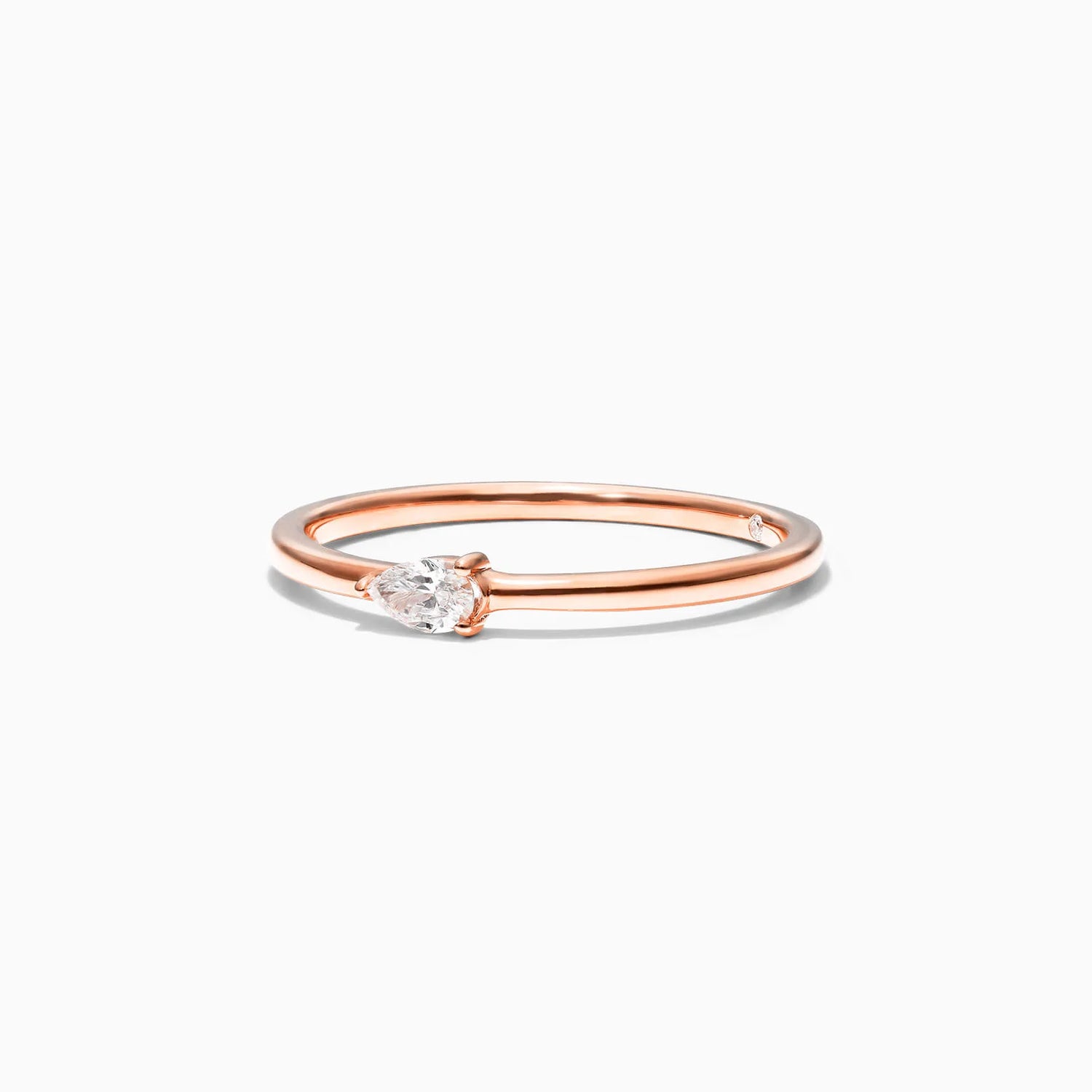 Anel De Ouro Rosa 18k Delicado Diamante Pera Solitario