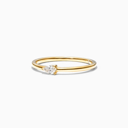 Anel De Ouro Amarelo 18k Delicado Diamante Pera Solitario