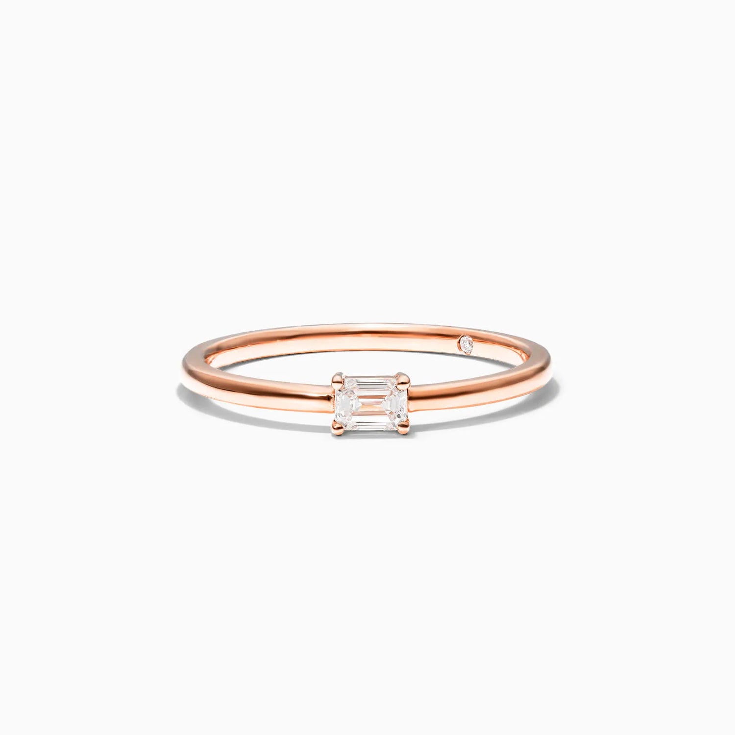 Anel De Ouro Rosa 18k Delicado Diamante Baguette Solitario