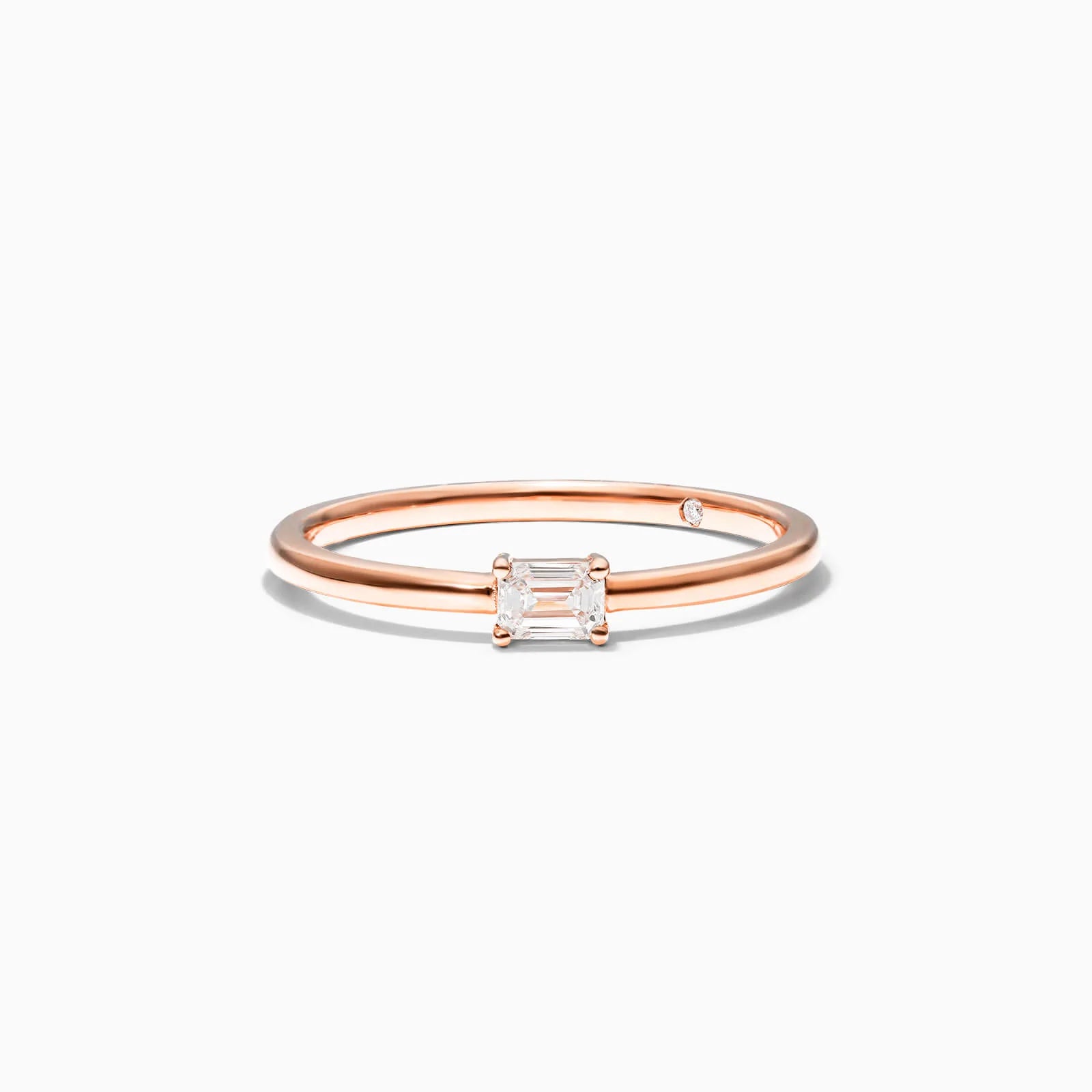 Anel De Ouro Rosa 18k Delicado Diamante Baguette Solitario