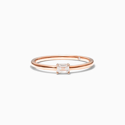 Anel De Ouro Rosa 18k Delicado Diamante Baguette Solitario
