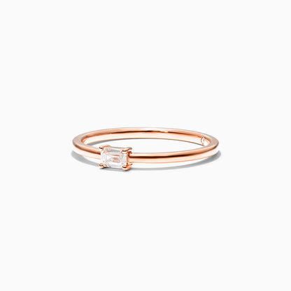 Anel De Ouro Rosa 18k Delicado Diamante Baguette Solitario