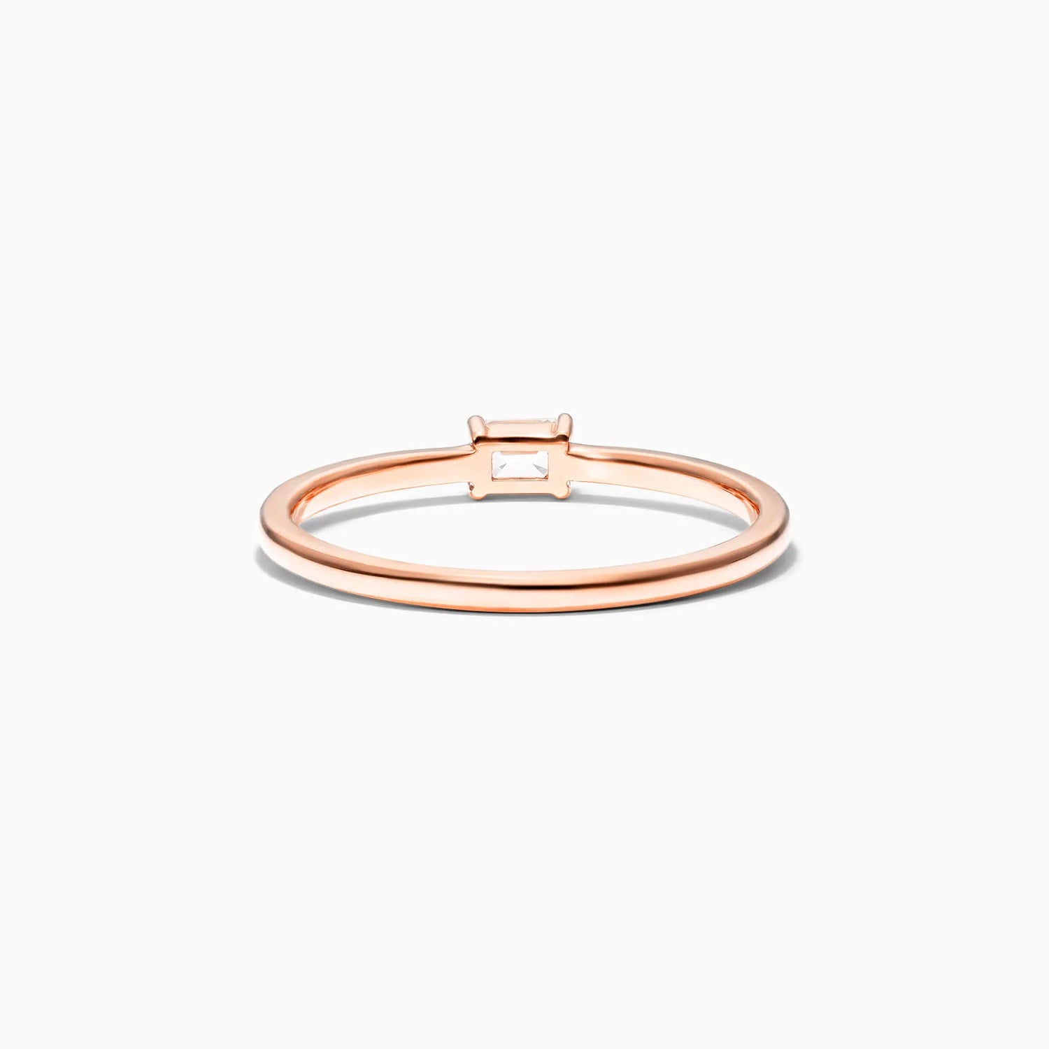 Anel De Ouro Rosa 18k Delicado Diamante Baguette Solitario