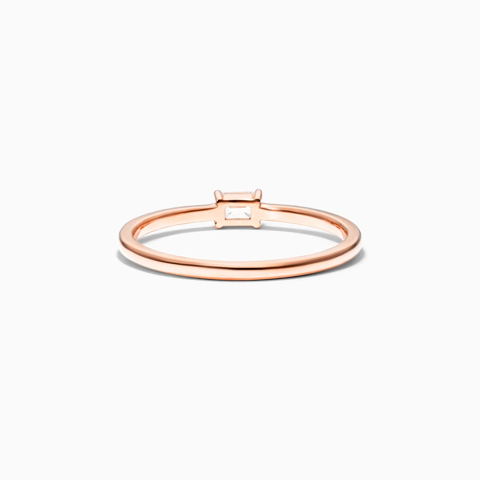 Anel De Ouro Rosa 18k Delicado Diamante Baguette Solitario