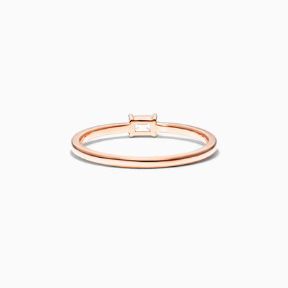 Anel De Ouro Rosa 18k Delicado Diamante Baguette Solitario