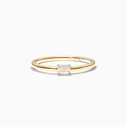 Anel De Ouro Amarelo 18k Delicado Diamante Baguette Solitario