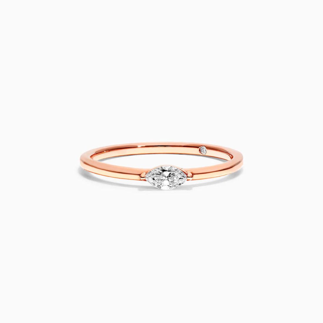 Anel De Ouro Rosa 18k Delicado Diamante Navette Solitario