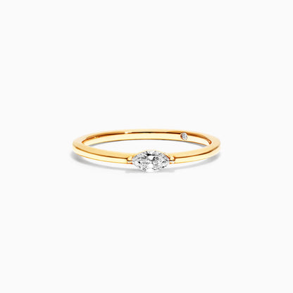 Anel De Ouro Amarelo 18k Delicado Diamante Navette Solitario