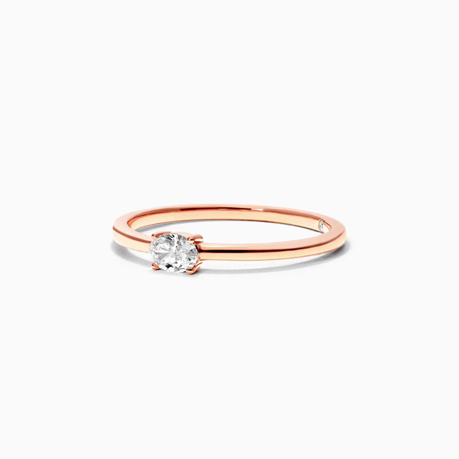 Anel De Ouro Rosa 18k Delicado Diamante Oval Solitario