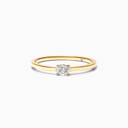 Anel De Ouro Amarelo 18k Delicado Diamante Oval Solitario