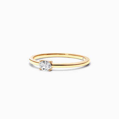 Anel De Ouro Amarelo 18k Delicado Diamante Oval Solitario