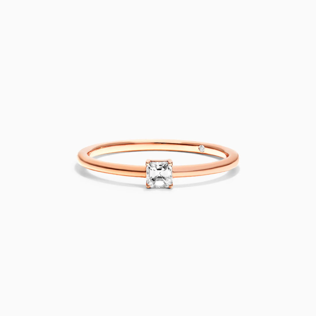 Anel De Ouro Rosa 18k Delicado Diamante Quadrado Solitario