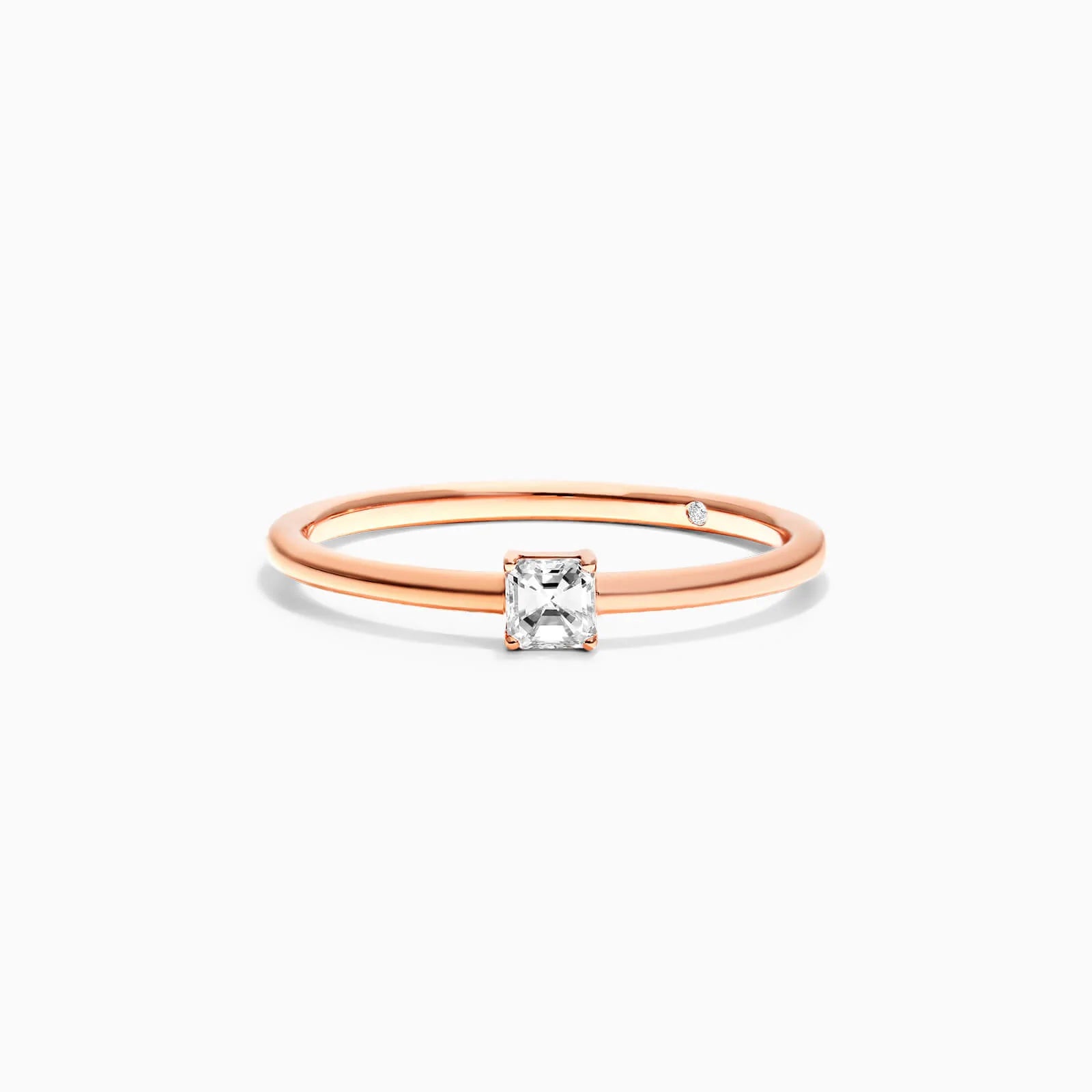 Anel De Ouro Rosa 18k Delicado Diamante Quadrado Solitario