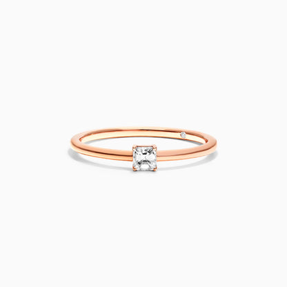 Anel De Ouro Rosa 18k Delicado Diamante Quadrado Solitario