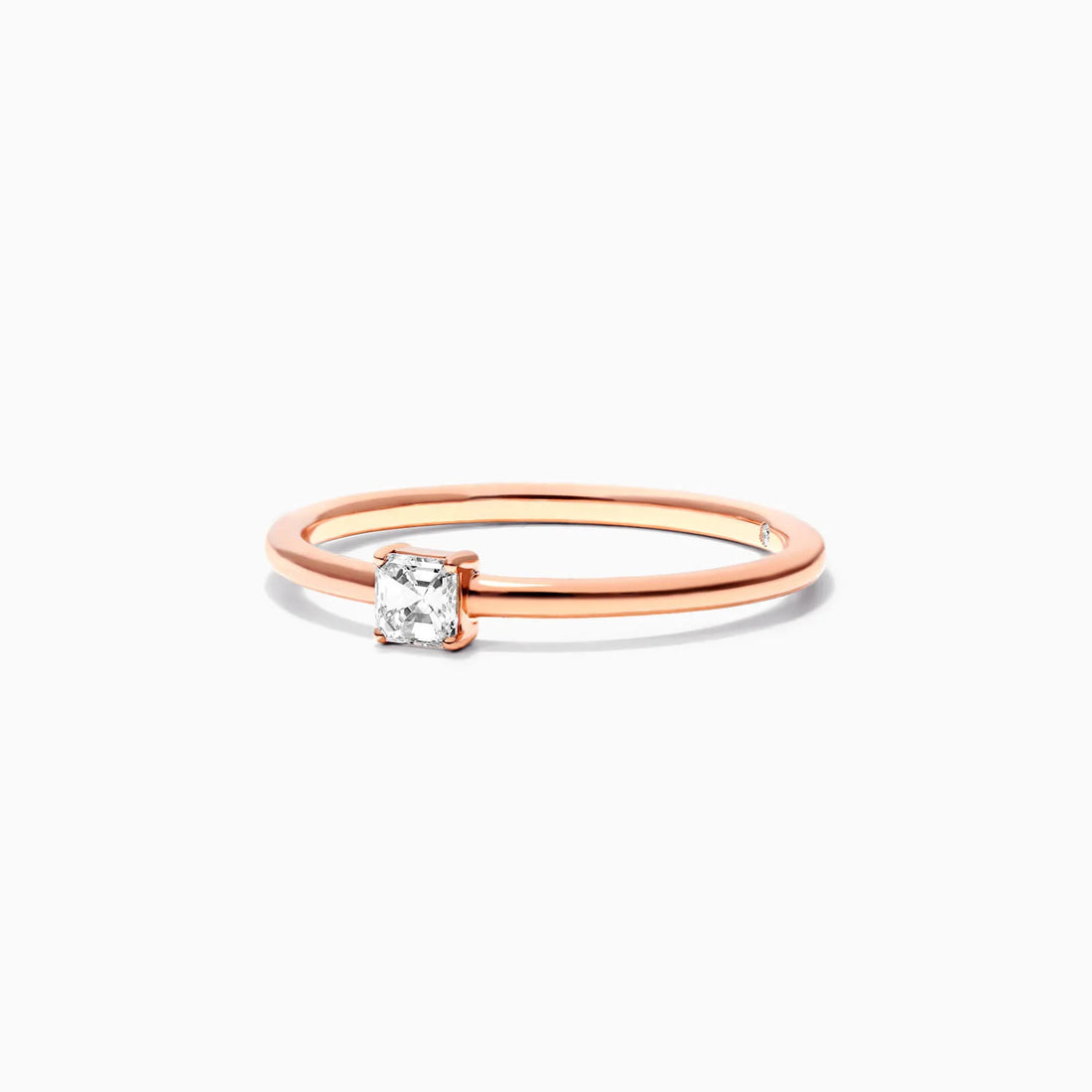 Anel De Ouro Rosa 18k Delicado Diamante Quadrado Solitario