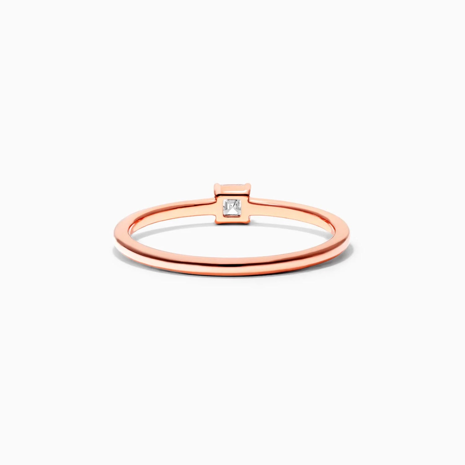 Anel De Ouro Rosa 18k Delicado Diamante Quadrado Solitario