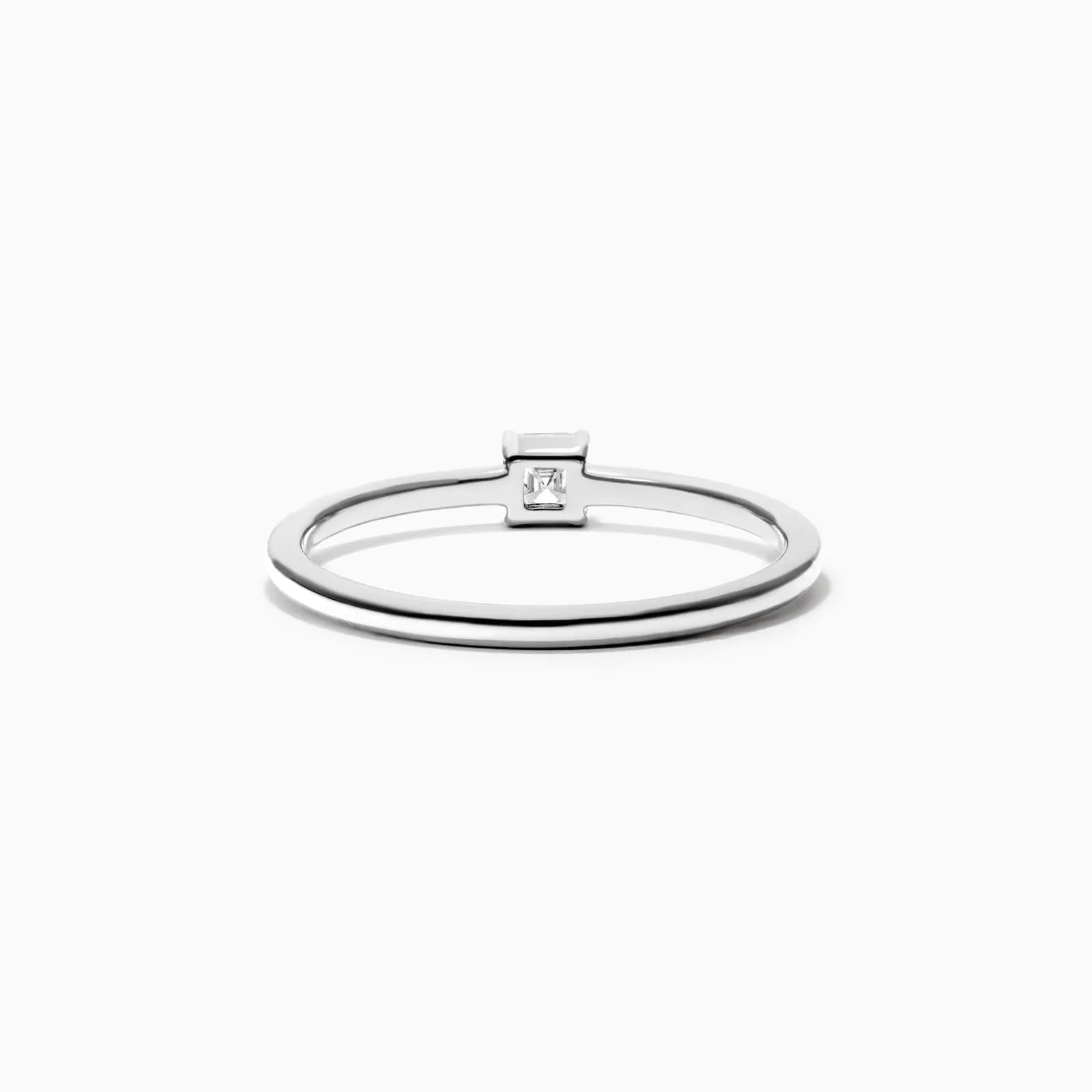 Anel De Ouro Branco 18k Delicado Diamante Quadrado Solitario