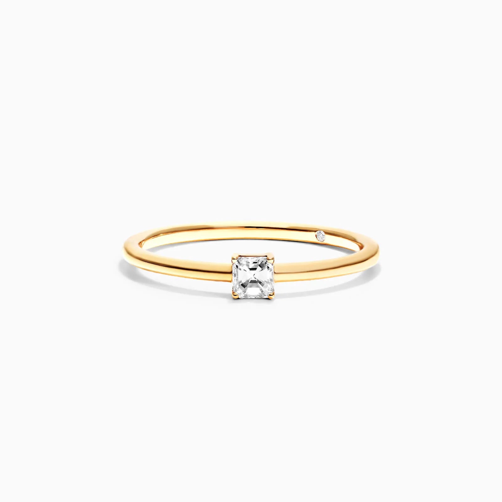Anel De Ouro Amarelo 18k Delicado Diamante Quadrado Solitario