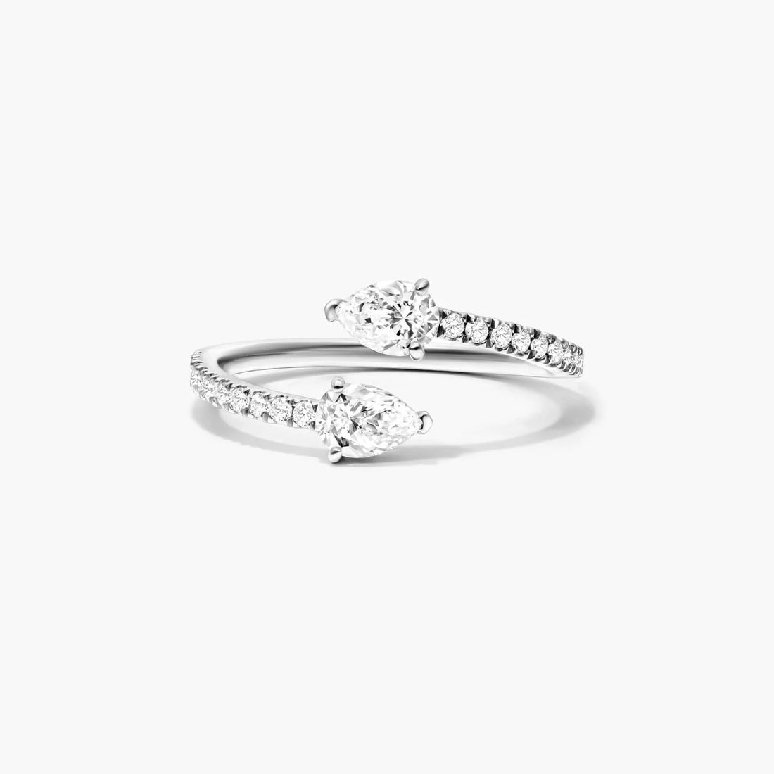 Anel Aberto de Ouro Branco 18k C/ Diamantes Brilhantes