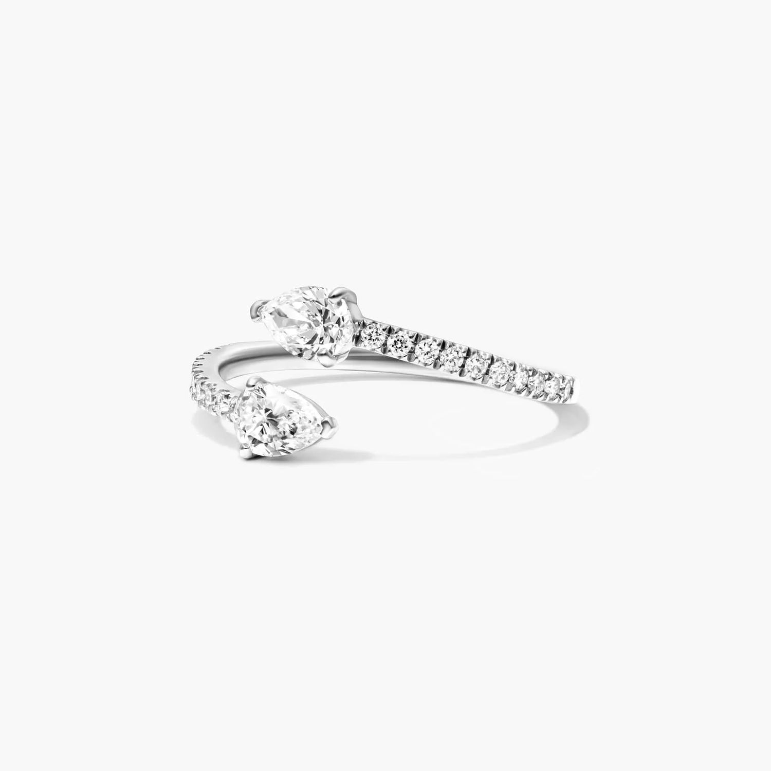 Anel Aberto de Ouro Branco 18k C/ Diamantes Brilhantes