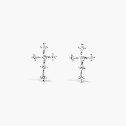 Brinco de  Ouro 18k feminino cruz  Diamantes  Luxo