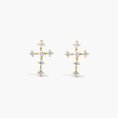 Brinco de  Ouro 18k feminino cruz  Diamantes  Luxo