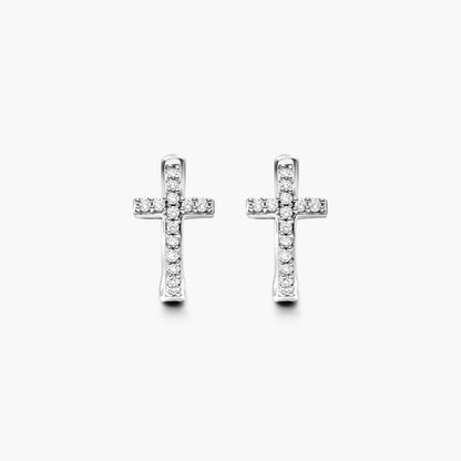 Brinco de  Ouro 18k feminino  Diamantes Cruz II Luxo