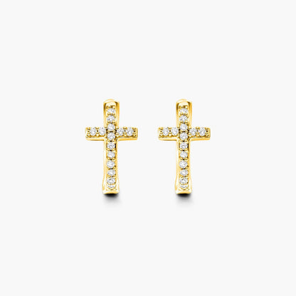 Brinco de  Ouro 18k feminino  Diamantes Cruz II Luxo
