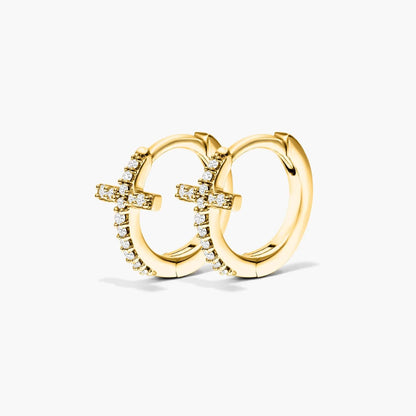 Brinco de  Ouro 18k feminino  Diamantes Cruz II Luxo