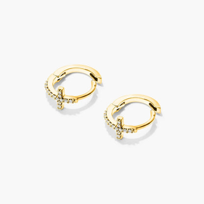 Brinco de  Ouro 18k feminino  Diamantes Cruz II Luxo