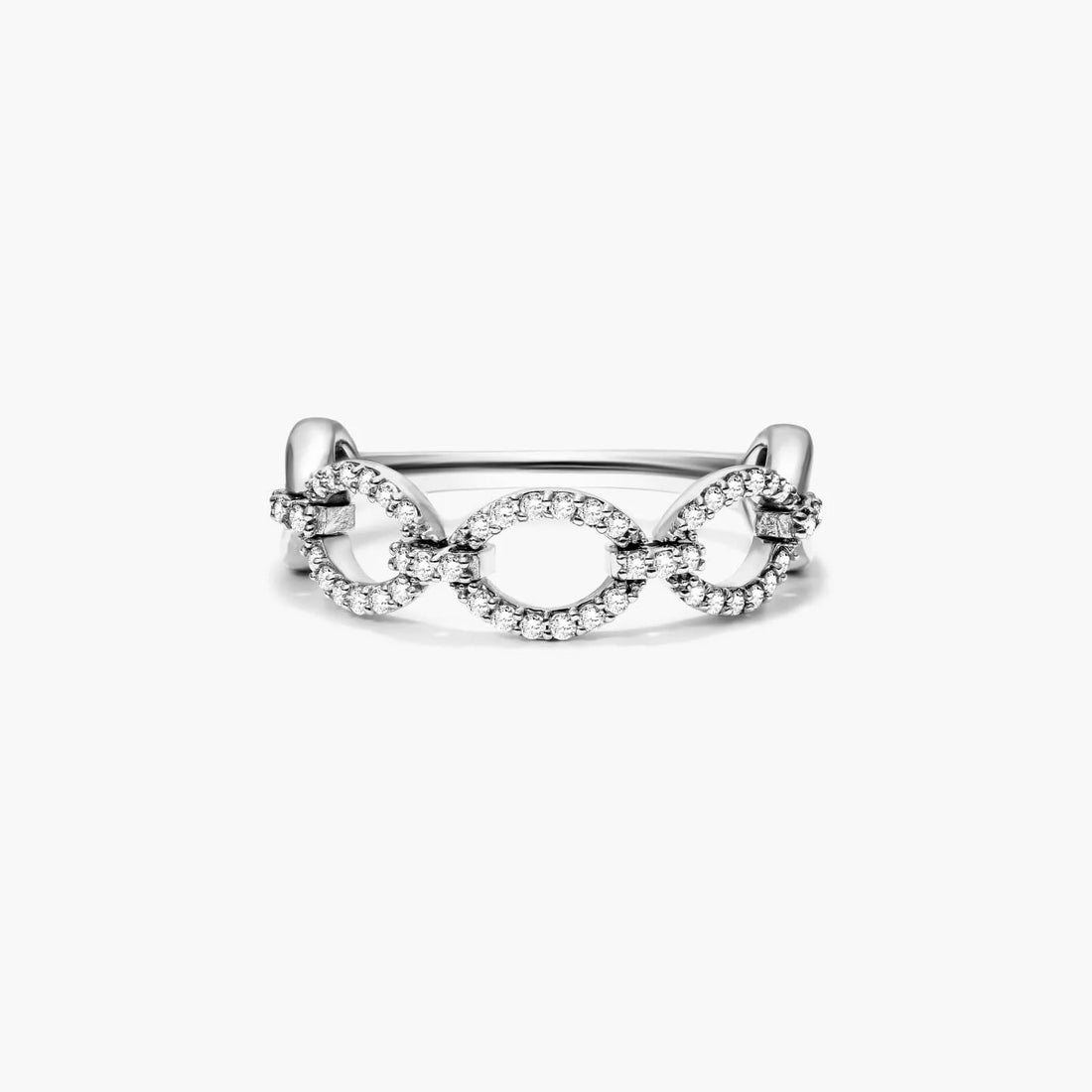 Anel De Elos Em Ouro Branco 18k C/ Diamantes Brilhantes Pave