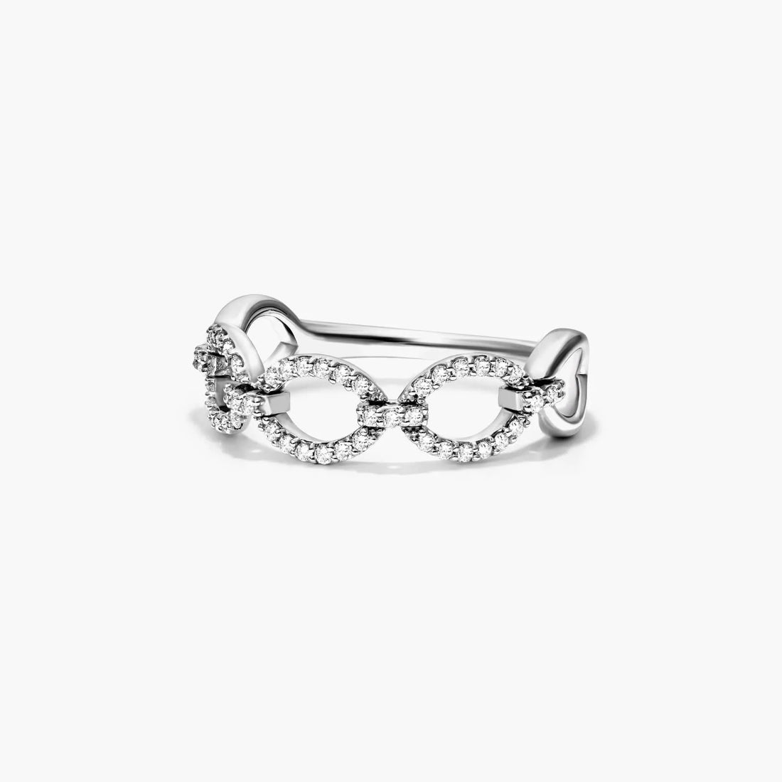 Anel De Elos Em Ouro Branco 18k C/ Diamantes Brilhantes Pave