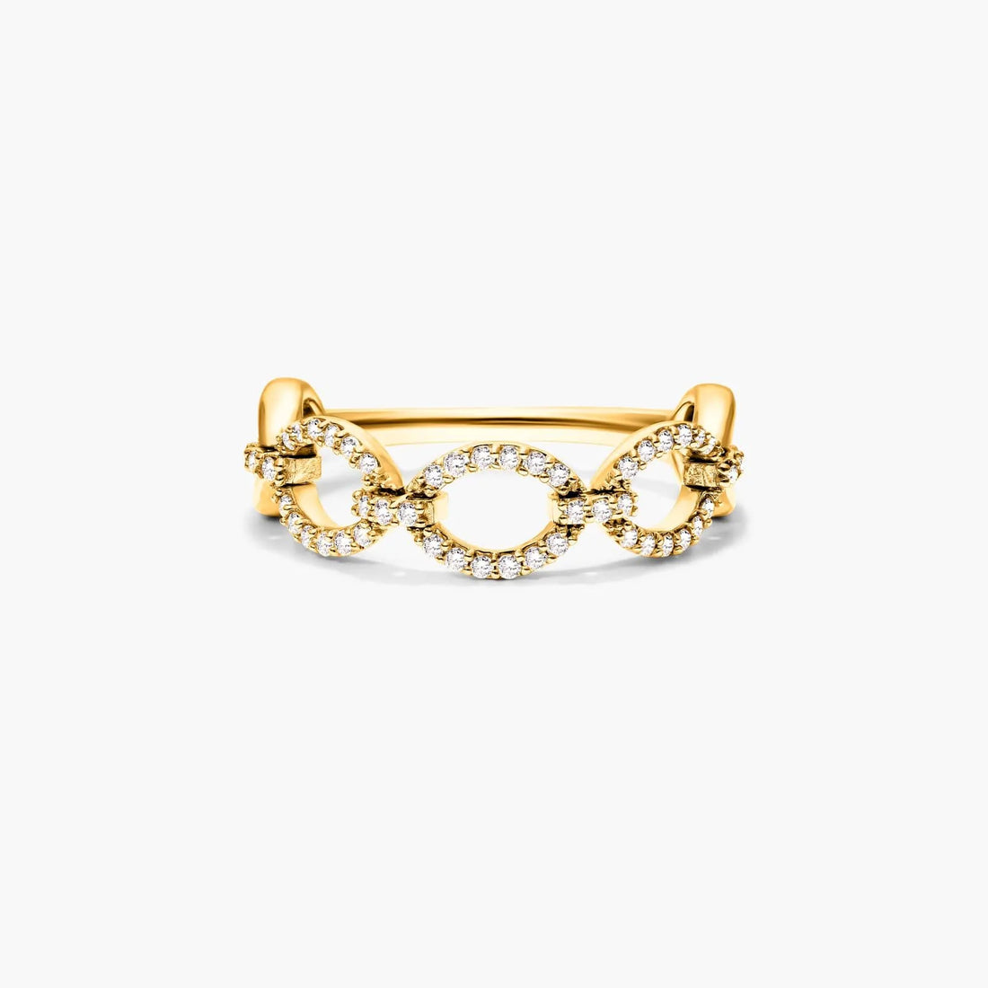 Anel De Elos Em Ouro Amarelo 18k C/ Diamantes Brilhantes Pave