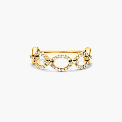 Anel De Elos Em Ouro Amarelo 18k C/ Diamantes Brilhantes Pave