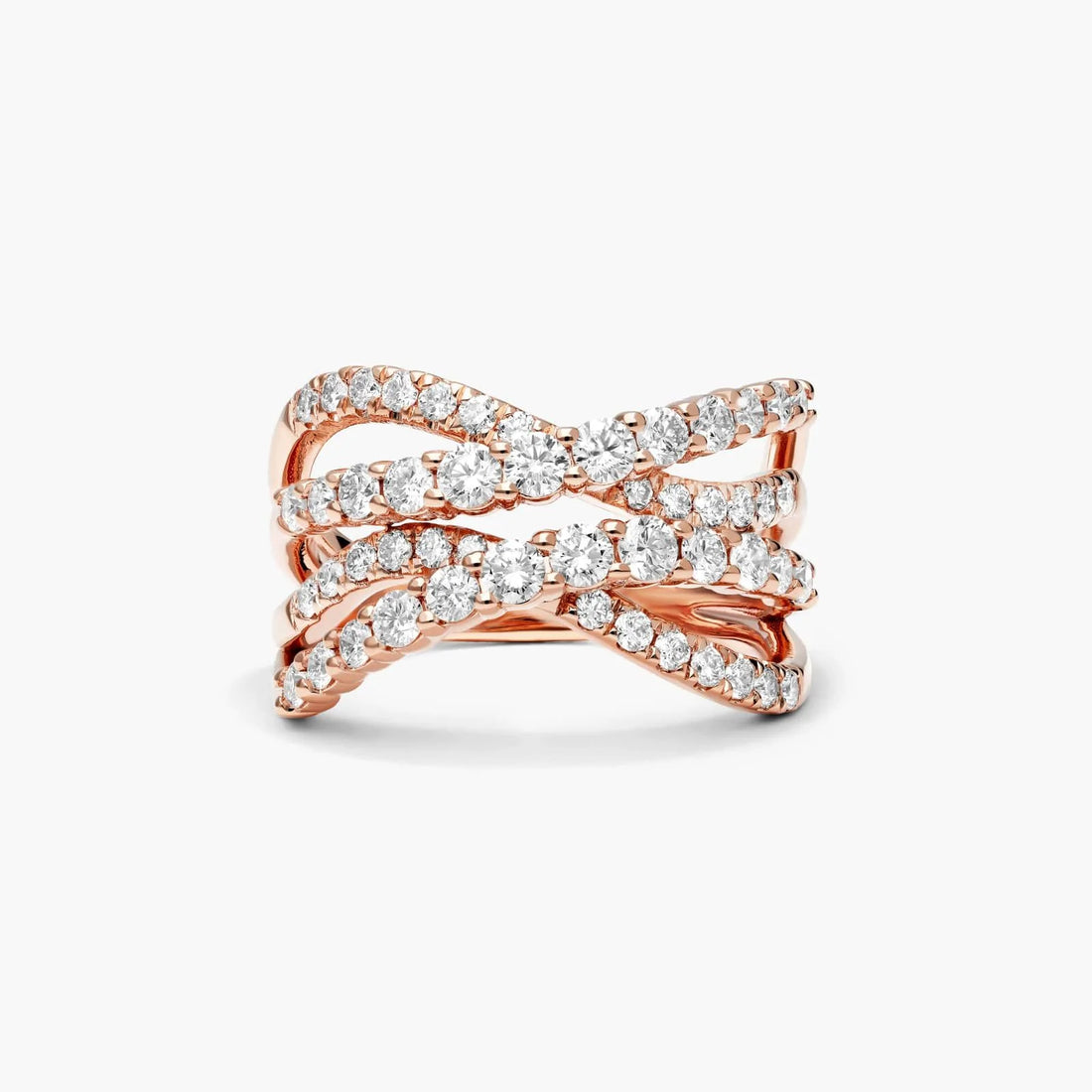 Anel De Ouro 18k e Fileiras De Ondas C/ Diamantes Brilhantes Luxo
