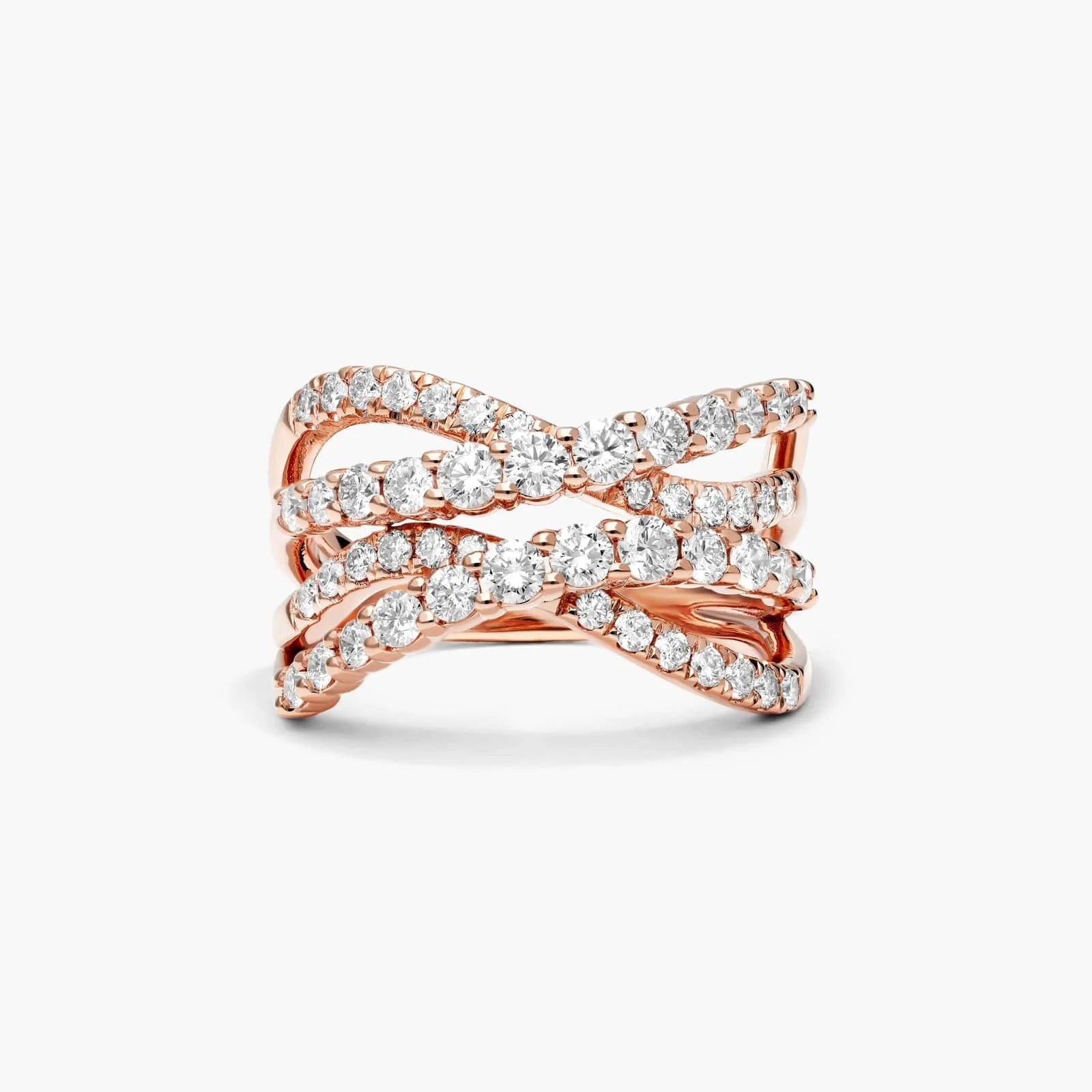 Anel De Ouro 18k e Fileiras De Ondas C/ Diamantes Brilhantes Luxo