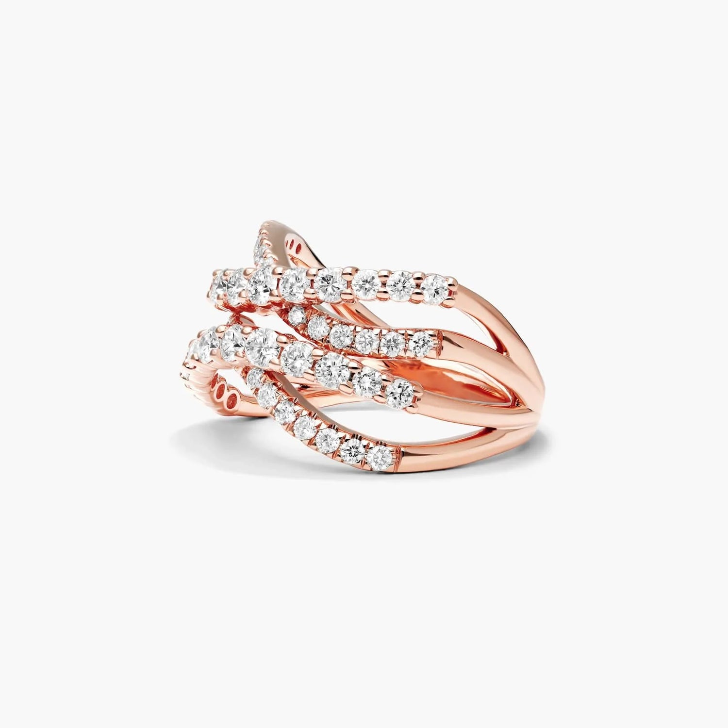 Anel De Ouro 18k e Fileiras De Ondas C/ Diamantes Brilhantes Luxo