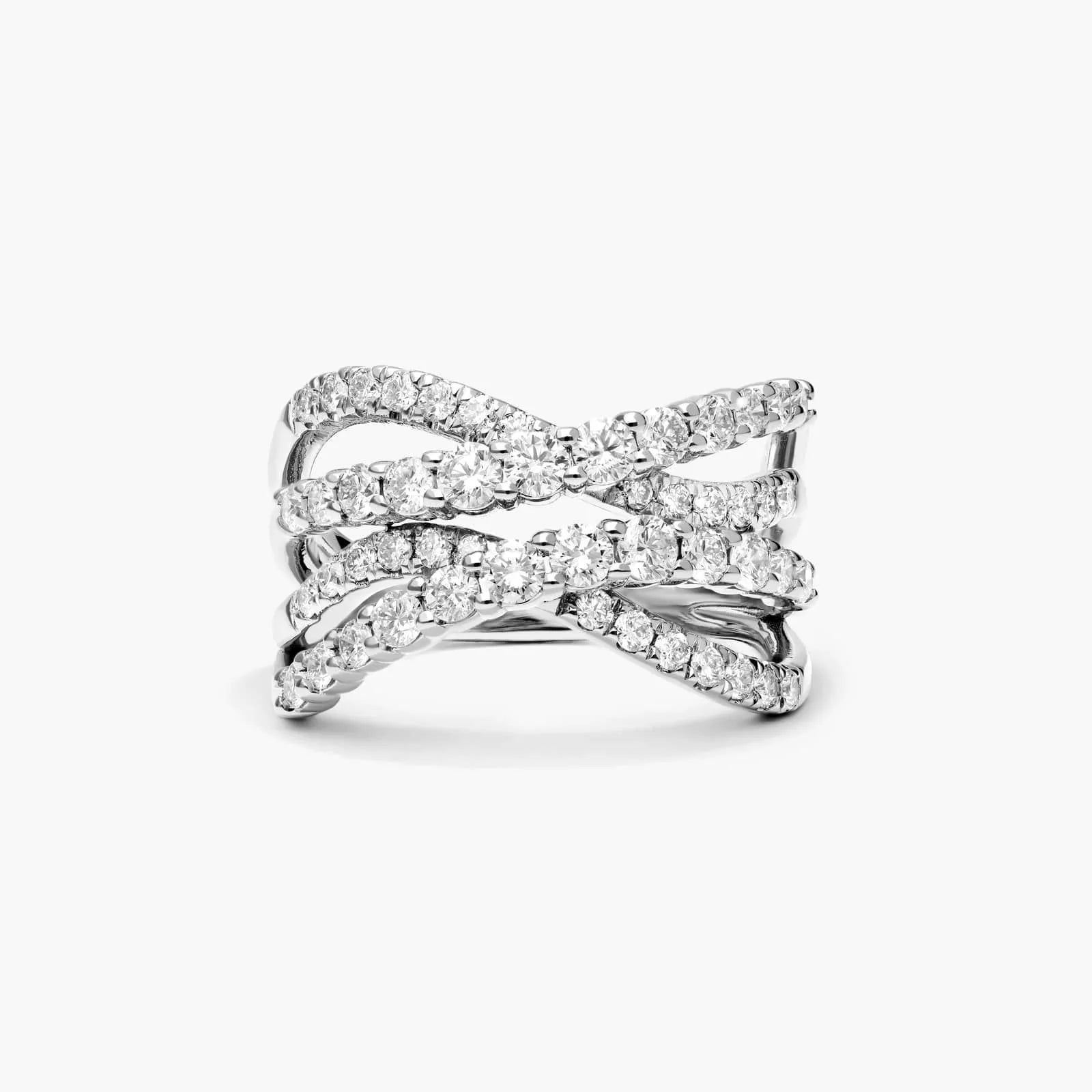 Anel De Ouro 18k e Fileiras De Ondas C/ Diamantes Brilhantes Luxo