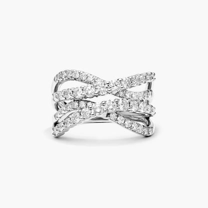Anel De Ouro 18k e Fileiras De Ondas C/ Diamantes Brilhantes Luxo