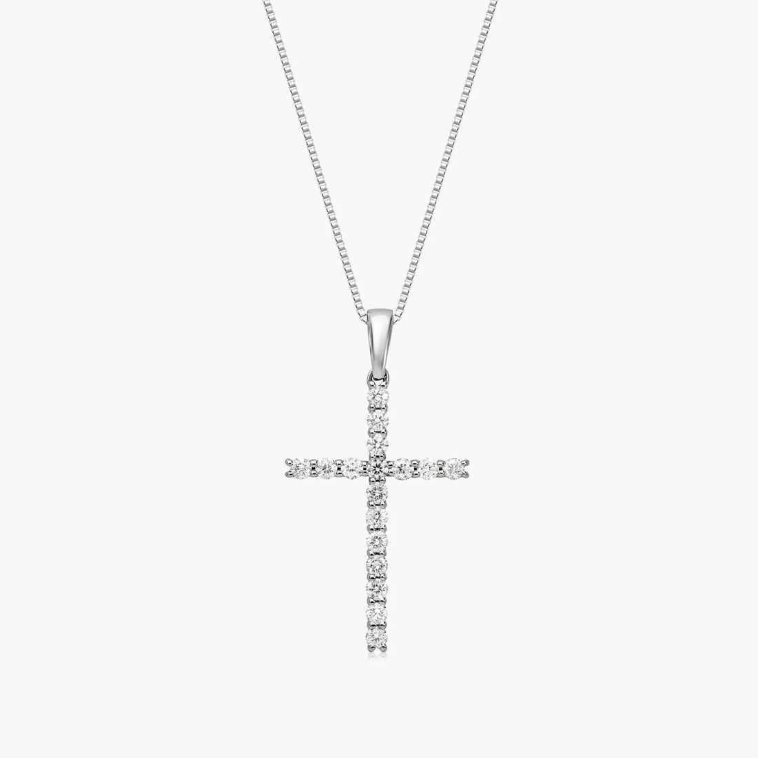 Corrente feminina em Ouro 18k Branco diamantes cruz luxo