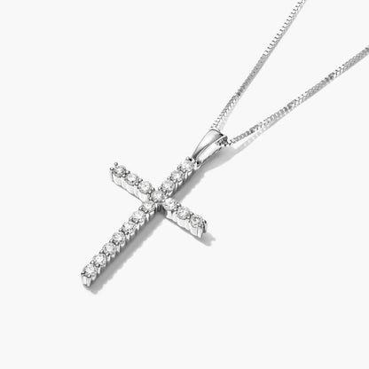 Corrente feminina em Ouro 18k Branco diamantes cruz luxo