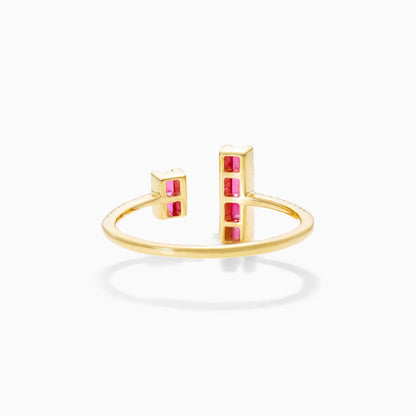 Anel De Ouro 18k Aberto C/ Rubi Baguette e Diamantes Brilhantes