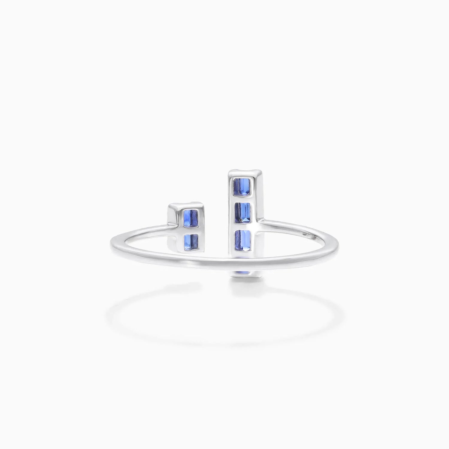 Anel De Ouro 18k Aberto C/ Safira Azul Baguette e Diamantes Brilhantes