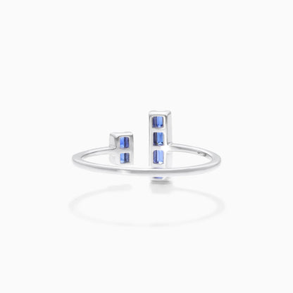 Anel De Ouro 18k Aberto C/ Safira Azul Baguette e Diamantes Brilhantes