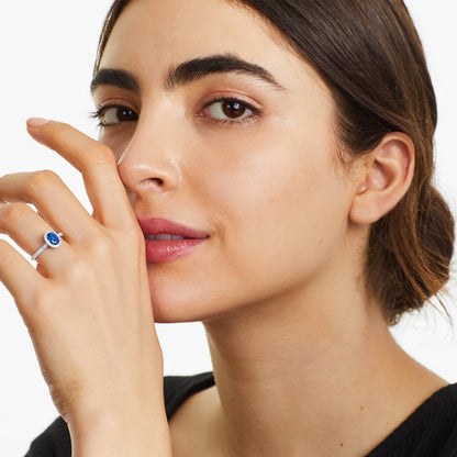 Anel de Safira Azul em Ouro 18k C/ Diamantes Brilhantes