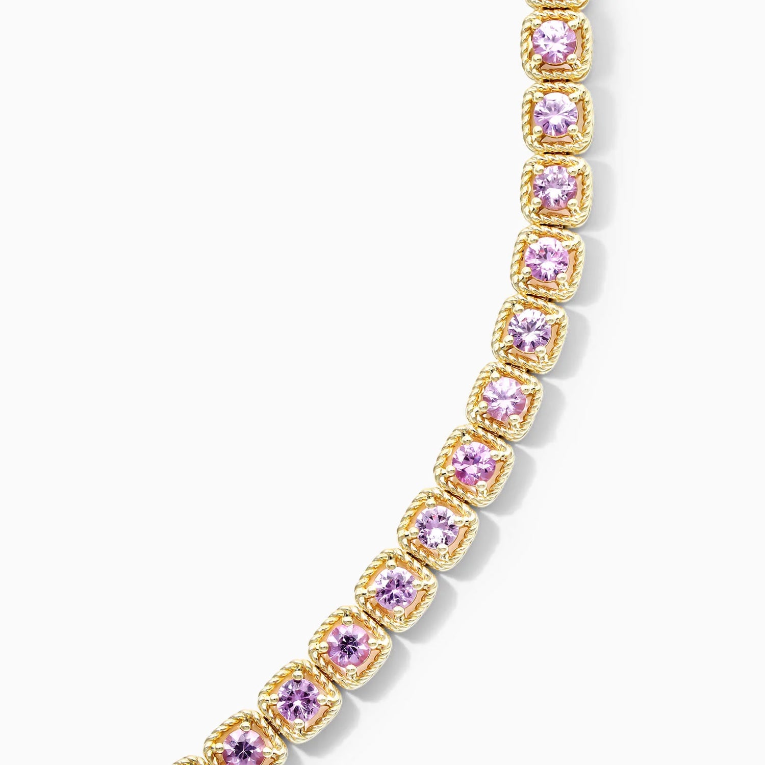 Pulseira Feminina de Ouro Amarelo 18k Riviera Halo de Safira Rosa